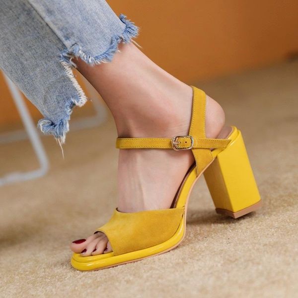 

sandals brand women summer shoes square high heels yellow pink dress party casual woman gladiator size 34-39, Black