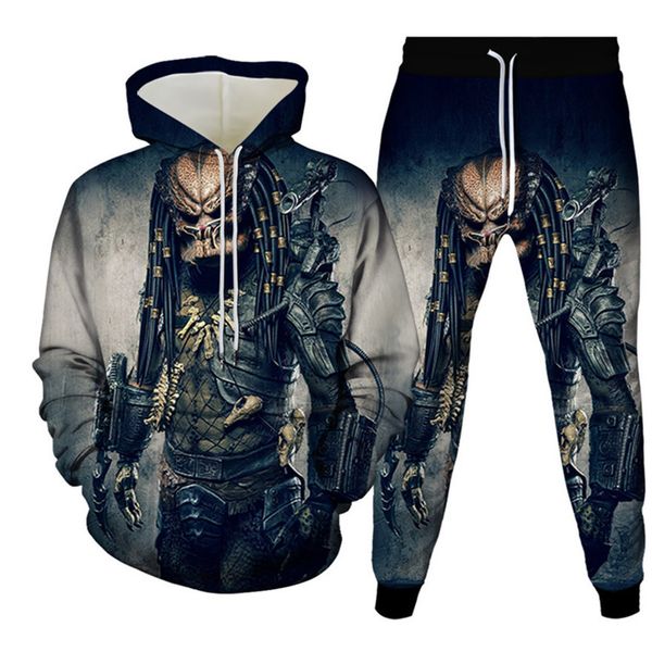 

punk men's skeleton horror movie predator alien 3d hoodie print + 2pc party costume large size s-6xl, Gray