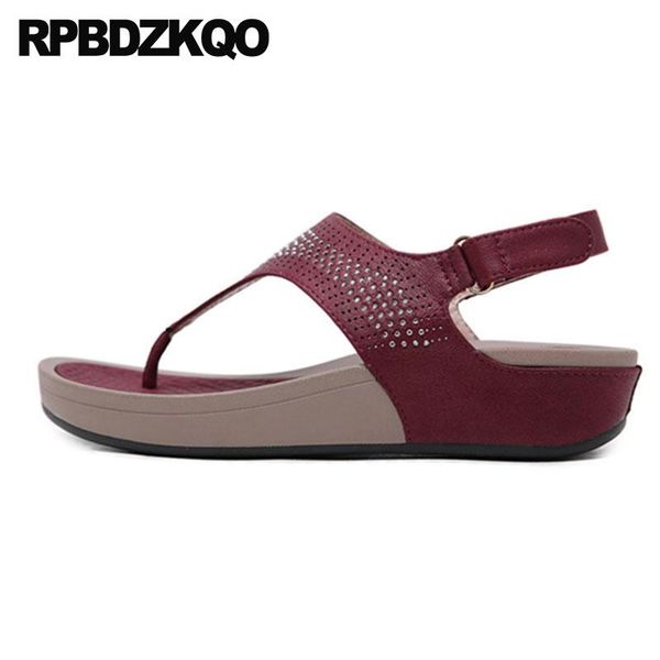 

women wedge platform sandals soft red large size plus 2021 thong wide fit summer shoes embellished diamond crystal rhinestone, Black