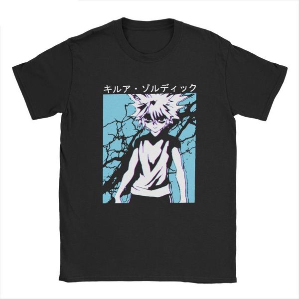 

men's t-shirts men x killua zoldyck funny pure cotton tee shirt anime kawaii manga t shirts round neck clothes plus size, White;black