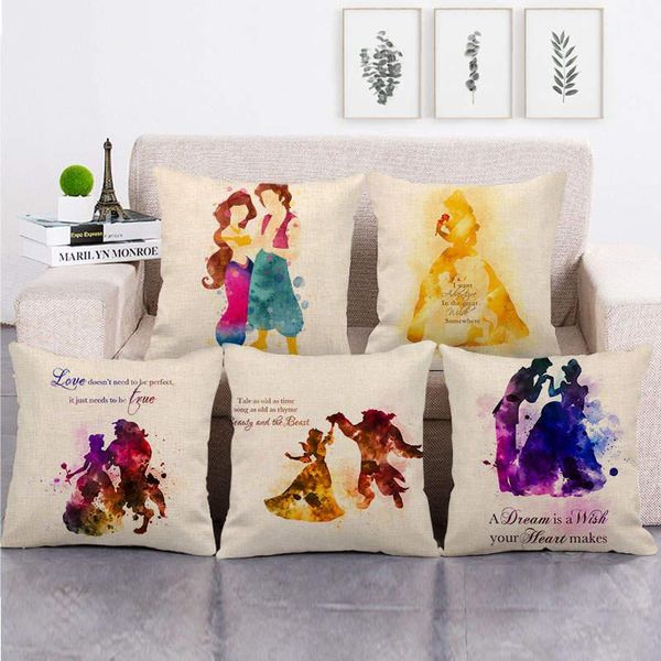 

cushion/decorative pillow 45cm*45cm watercolor prince and princess design throw cushion cover linen/cotton sofa decorative case