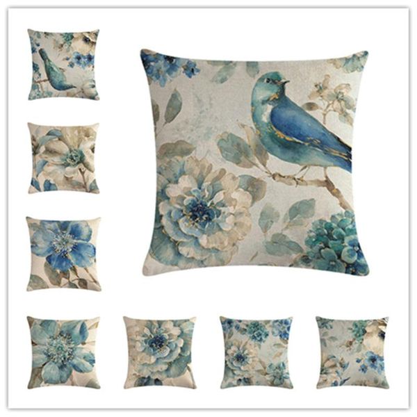 

cushion/decorative pillow 45cm*45cm blue flowers birds pattern linen/cotton cushion cover and sofa case home decor pillowcover