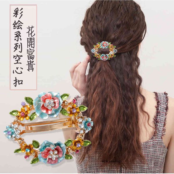 

factory wholesale fashion hollow flower spring painted peacock hairpin horsetail clip gift clip headdress hea/rtsch/rome