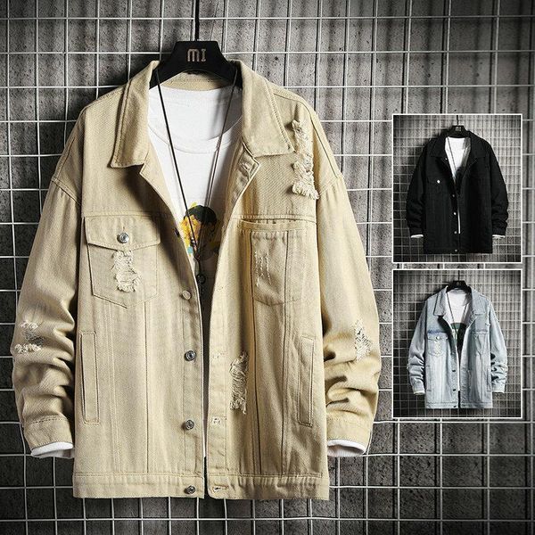 

men's jackets denim jacket spring ripped handsome casual k5oq, Black;brown