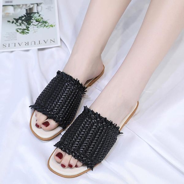 

slippers women summer flat-soled round toe sandals casual shoes women's antiskid outdoor leisure, Black