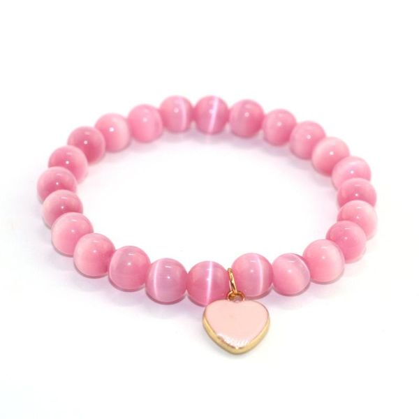 

heart pendant pink opal stone women's bracelets bangles beads charm bracelet femme jewellery fashion beaded, strands, Black