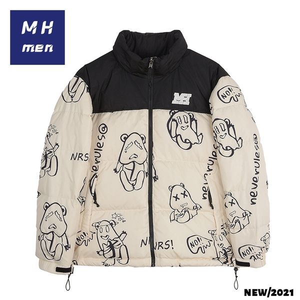 

mh men's winter 2021 new fashion bear printed warm coat men's down jacket, Black