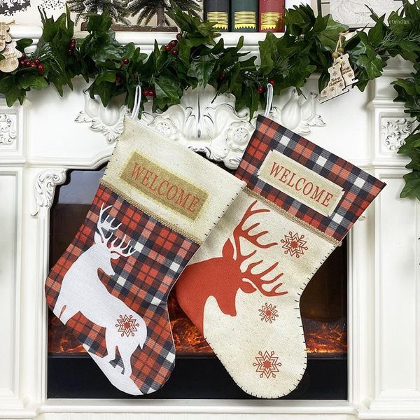 

christmas decorations elk star stockings pendant sock candy bags xmas tree gift pouch fireplace ornaments party