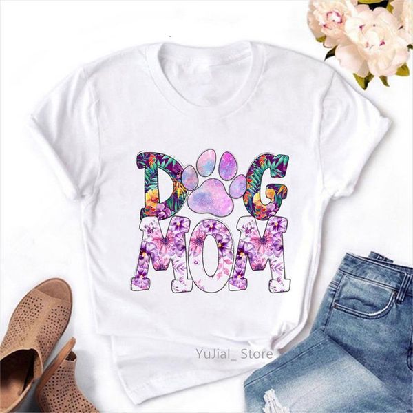 

dog mom graphic print watercolor women flowers tumblr tee femme harajuku summer, White
