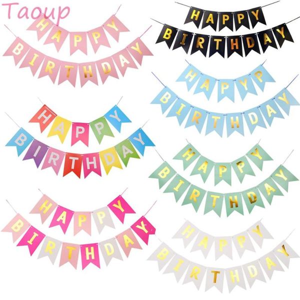 

party decoration taoup paper gold letters happy birthday banner fabric hanging flags and banners supplies baby shower decor