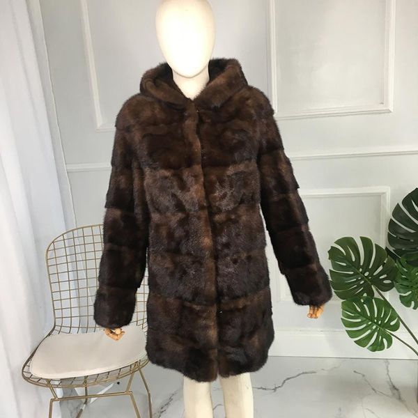 

women's fur & faux real coat mink with a long in hat fashion to keep warm, Black