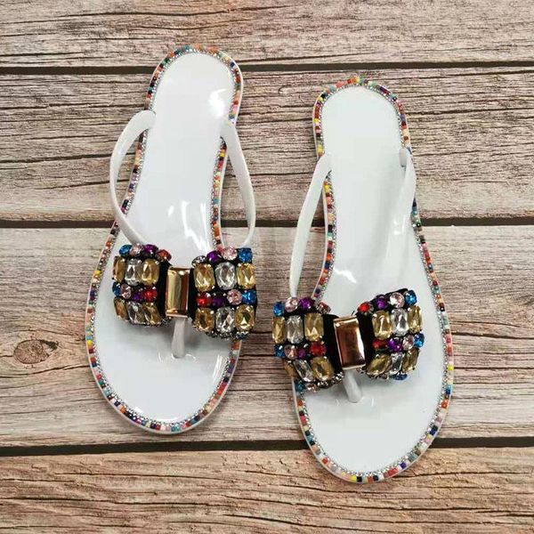 

slippers women flip flops 2021 summer beach shoes big diamond lady rubber crystal woman flat with female sandals, Black