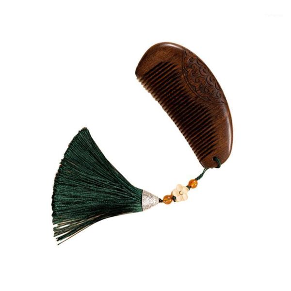 

anti-static hair comb sandalwood exquisite plum blossom carving tassel for (green) brushes1, Silver