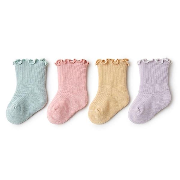 

socks 4pairs autumn baby spring born knit solid color cotton breathable boren for 0-3y, Pink;yellow