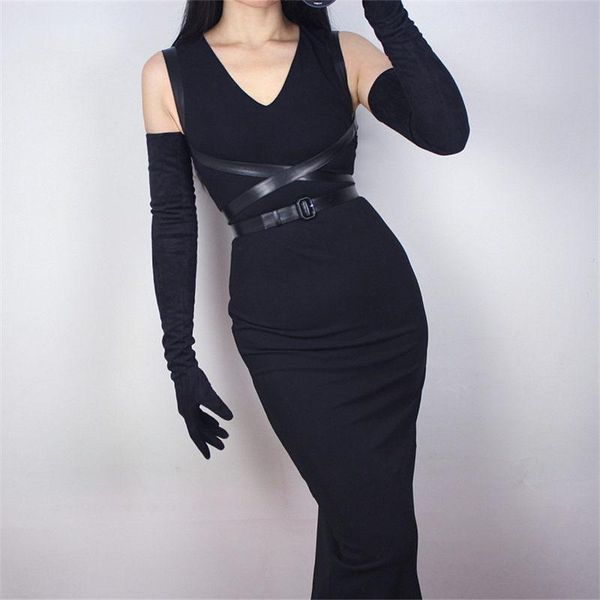 

five fingers gloves 70cm suede leather long section emulation faux sheepskin scrub matte black warm female wjp18, Blue;gray