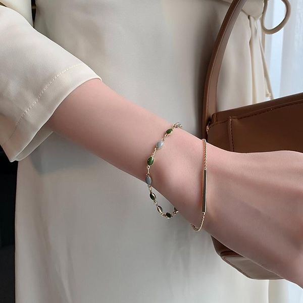 

link, chain women bracelet bohemian gold color moon leaf crystal opal open set for punk boho beach bangle vintage, Black