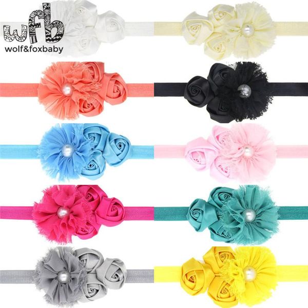 

hair accessories retail headband three rosebuds chiffon flower elastic band fashion baby infant kids children, Slivery;white
