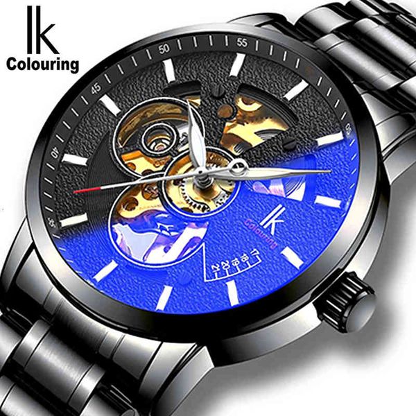 

i colouring luxury clock for men automatic mechanical clocks skeleton lighting reverse rvs relogio masculino poison, Slivery;brown