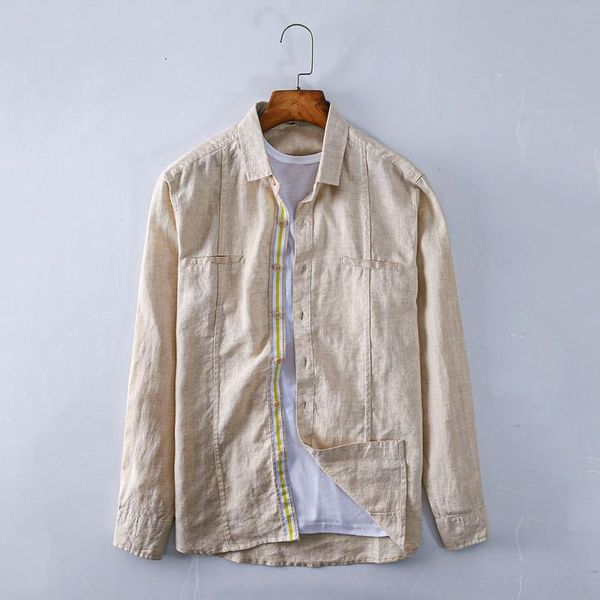 

men's casual shirts men clothing 2021 fall linen shirt japanese fresh lapel long sleeve camisas para hombre, White;black