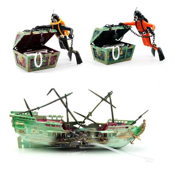 

pneumatic fish tank decoration treasure hunting frogman aquarium landscape oxygenation ghost ship decorations