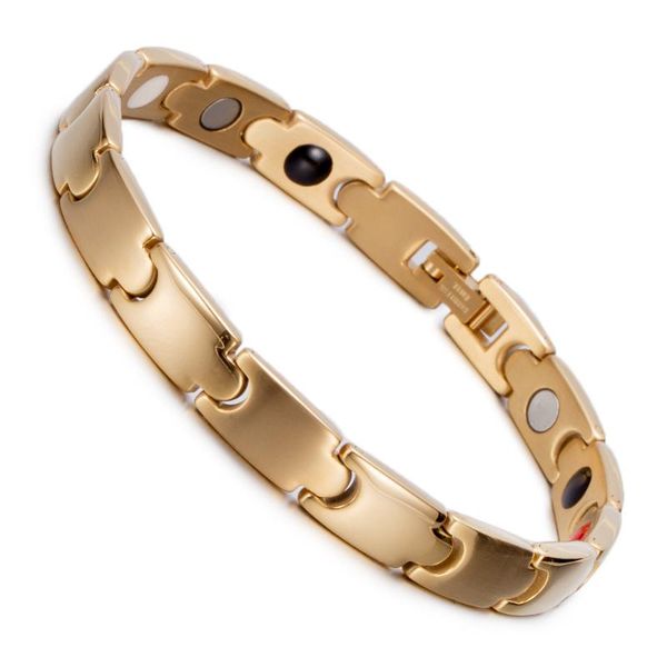 

link, chain gold magnetic bracelets for women 8mm matte luxury stainless steel bracelet waterproof health energy link femme, Black