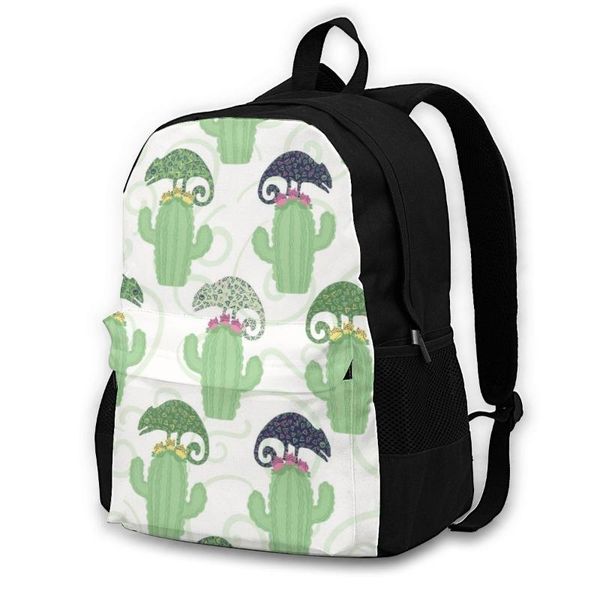 

backpack 2021 women shoulder bag fashion school for teenage girl backpacksgreen chameleon lizard and cactus plant travel