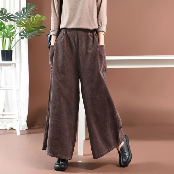 

capris autumn arts female-style waistband velvet wide leg big casual pocket loose vintage s473 pants, Black;white