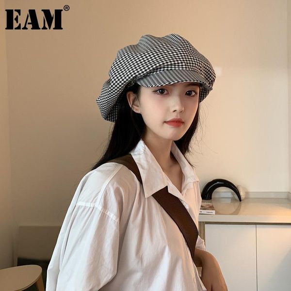 

berets [eam] women black plaid big casual hat round dome temperament fashion tide all-match spring autumn 2021 1de1318, Blue;gray