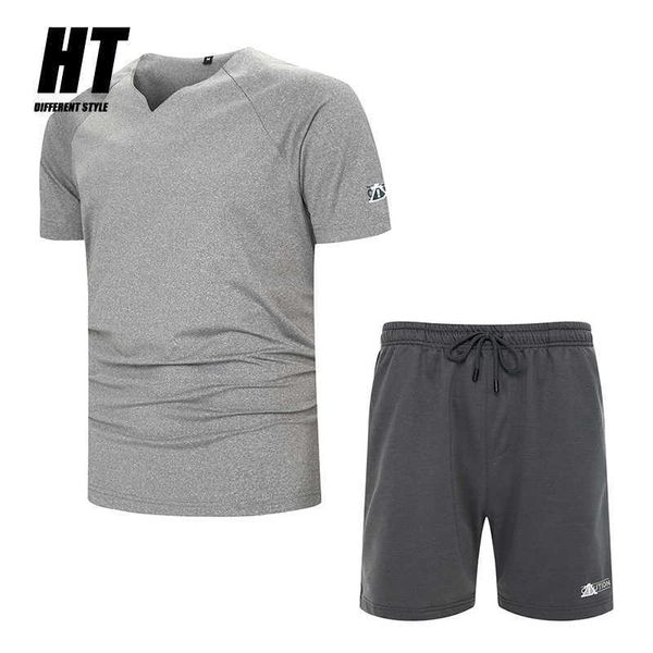 Männer Trainingsanzüge Sommer Casual Kurzarm Print Sportswear V-Ausschnitt T-Shirt + Shorts 2PC Sets Mode Männliche Kleidung Slim Sportanzüge 210603