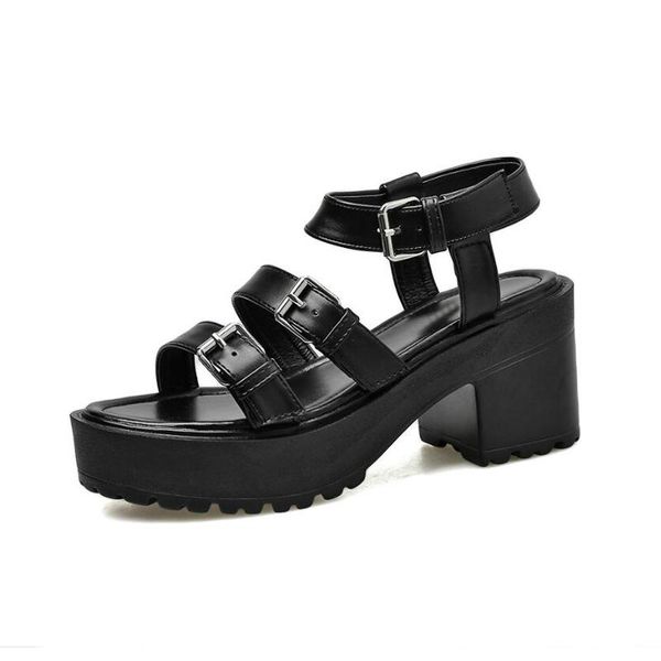 

vintage punk rock gothic sandals fashion 2021 platform chunky sandalias verano gladiator women ljb11-1, Black