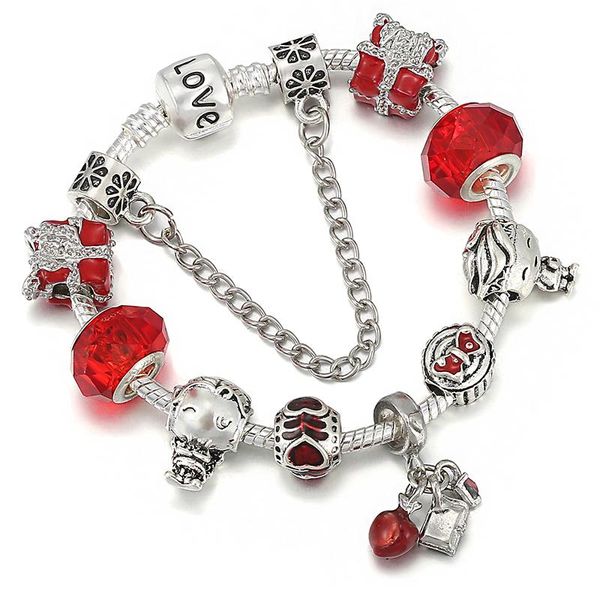 

charm bracelets red wedding holiday festive pendant love letter silver plated bracelet transit jewelry ladies gift, Golden;silver