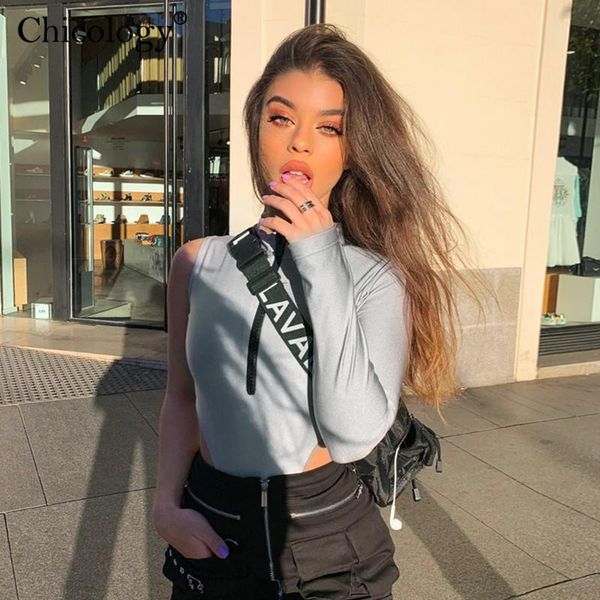 

women's jumpsuits & rompers chicology zipper one sleeve streetwear bodysuit women club body suit 2021 summer autumn female fashion clot, Black;white