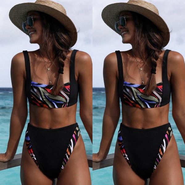 

women's swimwear high waist bikinis swimsuits push up women strap bathing suit solid biquini 2021 beachwear zebra bikini set, White;black