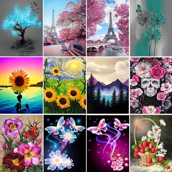 

diamond painting 5d diy flower tree cross stitch kit mosaic embroidery landscape tower 3d round gift