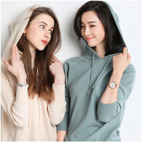 

women's hoodies & sweatshirts korean cotton blend hooded sweatshirt women clothes streetwear pullovers knitted long sleeve hoodie glxs, Black