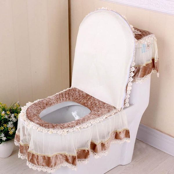 

3pcs/set zipper style terylene water covers lid cover bathroom accessories lace supplies toilet cushion seat