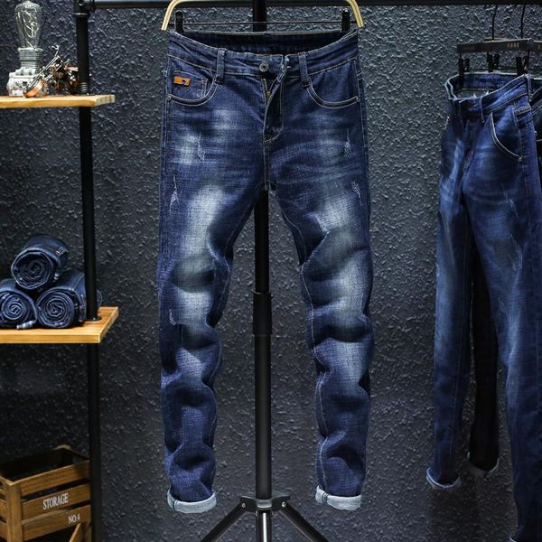 

men's business straight stretch classic blue jean 2021 spring summer arrivals men thin relaxed fit comfort flex waist jeans