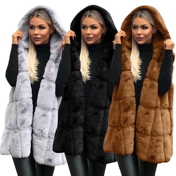 

women's sweaters fashion women long hooded vest gilet warm faux fur waistcoat jackets coat loose outwear winter, White;black