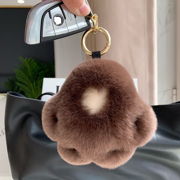 Echte Rex Kaninchen Fell Kette Frauen Auto Anhänger Bärentatze Spielzeug Tasche Charme Ornamente Weiche Pompom Nette Klaue Schlüssel Ringe