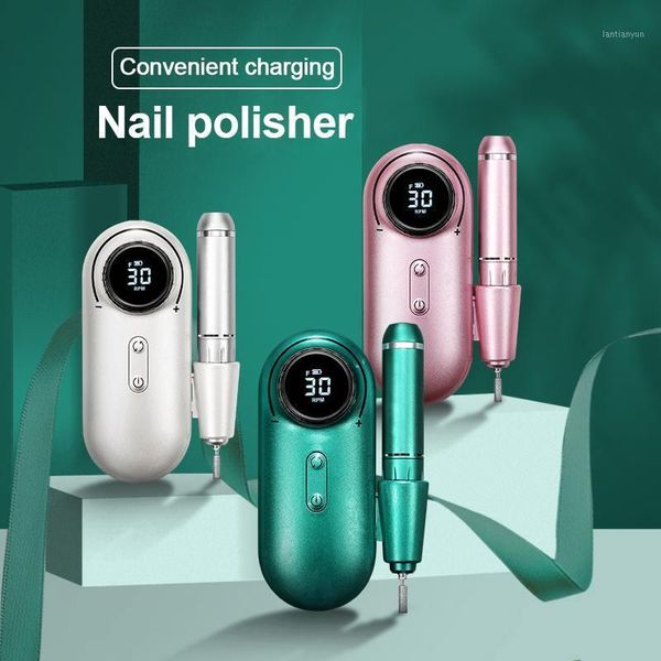 

uv-301 wireless nail polishing grinding machine 30000rpm lcd power bank portable usb rechargeable electric nails drill equipment & accessori