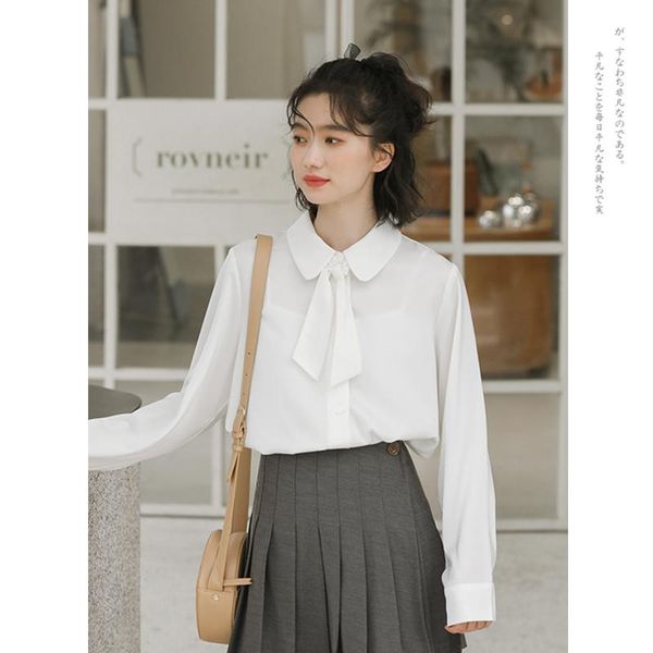 

women's blouses & shirts korea blouse women elegant under casual spring summer long sleeve fashion koszula damska elegancka bg50bs, White