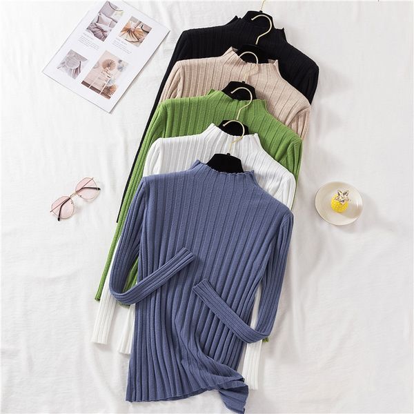 

women's sweaters striped sweater fall winter pullovers slim knitted half turtleneck high elastic solid fashion clothing 421v, White;black