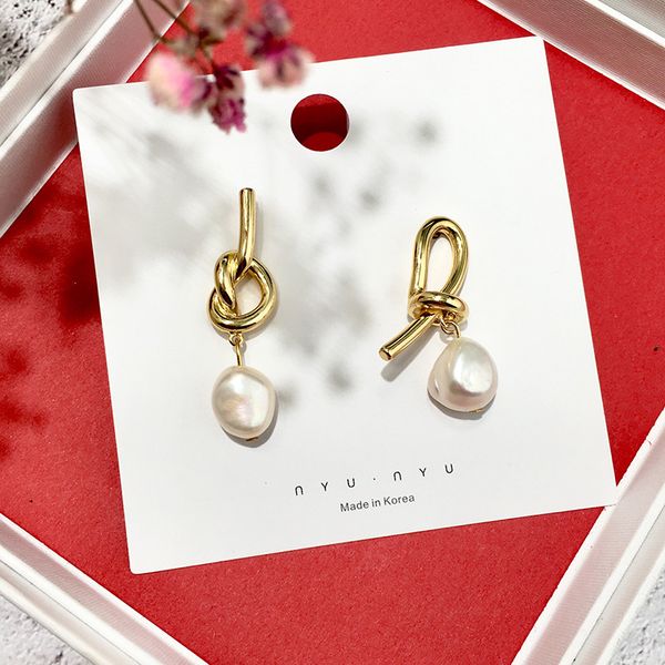 

copper gold plated knot stud earrings for women new arrival selling luxury fashion jewelry, Golden