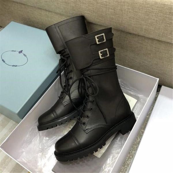 

boots black women leather winter fashion female shoes casual chunky platform lace up