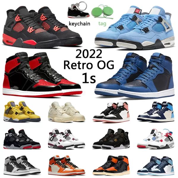 

1s high og patent bred basketball shoes men women jumpman1s dark marina blue 4s red thunder university blue sail white oreo mens trainer siz
