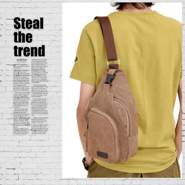 

brand men vintage canvas leather satchel shoulder sling chest pack bag waist bags