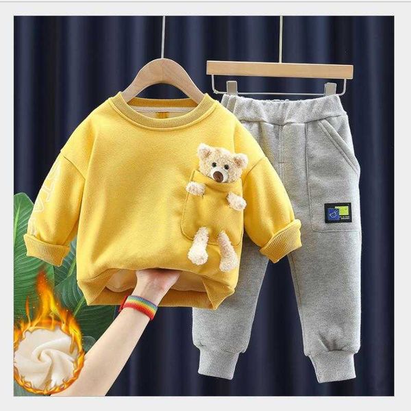 

korean fashion baby kids clothes sets boys girls cartoon bear fleece hoodies+pants 2pcs set winter outfits casual tracksuits g1023, White