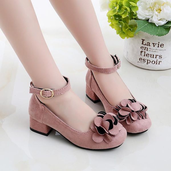 

flat shoes girls for wedding party princess leather high heel flower big dress kids 2021 4 5 6 7 8 9 10 11 years, Black;grey