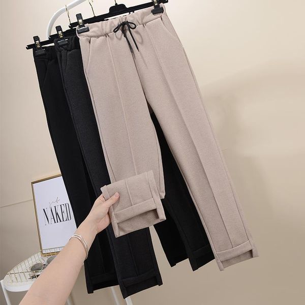 

fashion woolen autumn winter warm womens pant trousers elastic waist casual solid loose pantalon femme wp83, Black;white