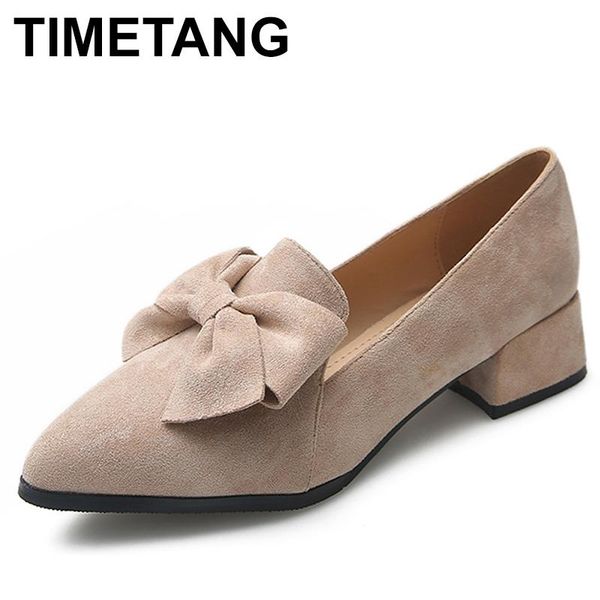 

dress shoes timetang autumn spring faux suede women's pumps pointed toe bow front block heels for ladies black career office work shoes